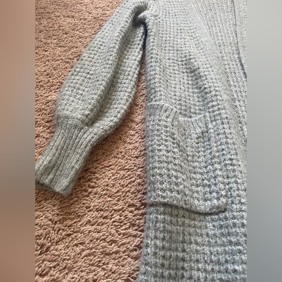 A&F Abercrombie & Fitch Waffle Knit Long Open Front Cardigan Light Blue XS - Picture 2 of 8